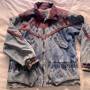 Vintage Padded Denim Jacket with Embroidery Detail